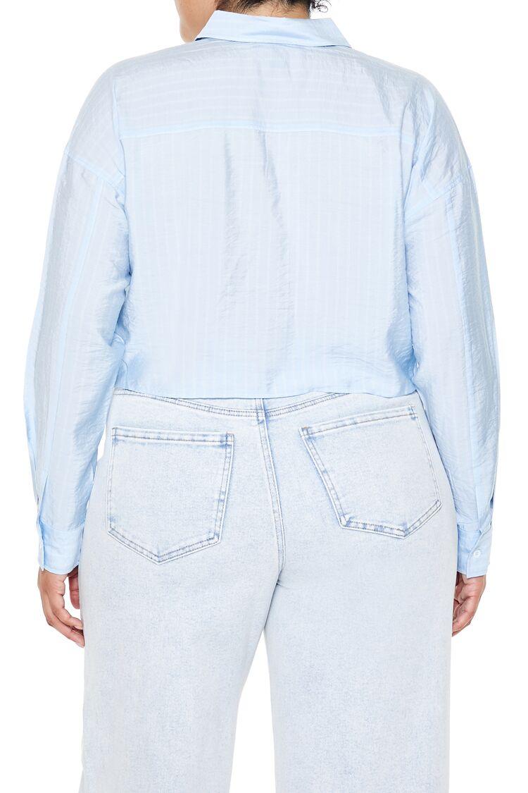 Plus Size Çizgili Crop Gömlek