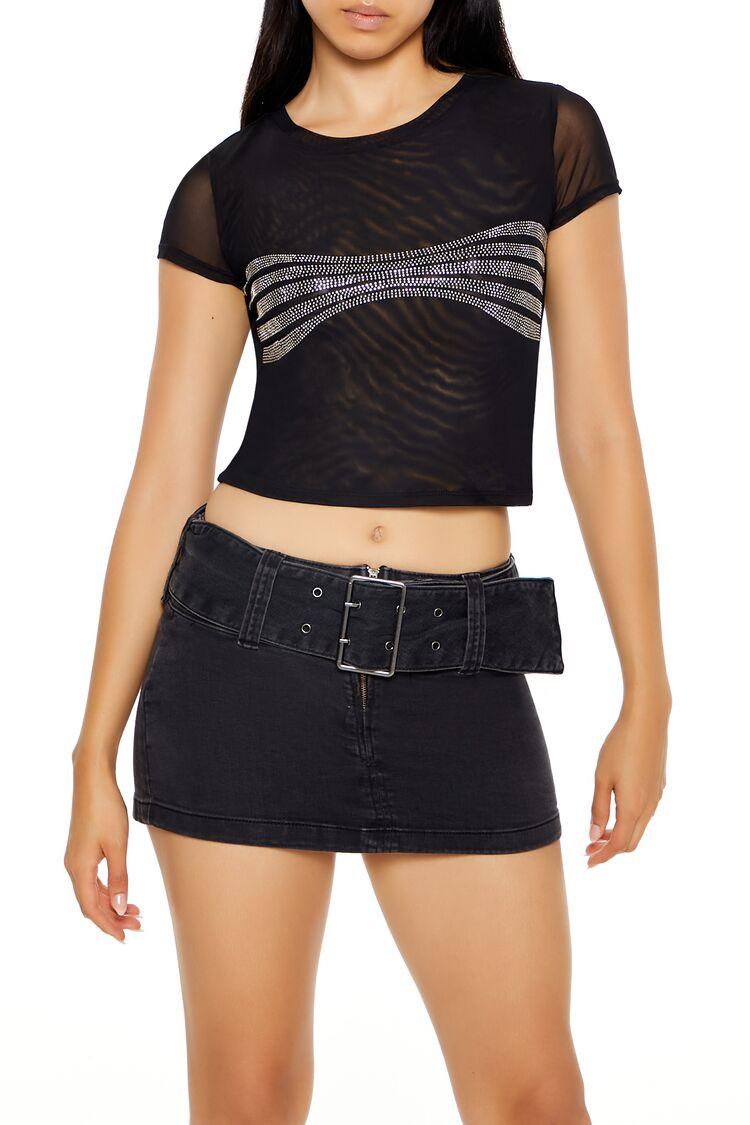 Rhinestone Crop Tişört